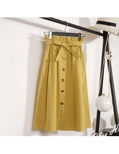 Skirts Summer Autumn Skirts Womens 2019 Midi Knee Length Korean Elegant Button High Waist Skirt Female Pleated School Skirts ...