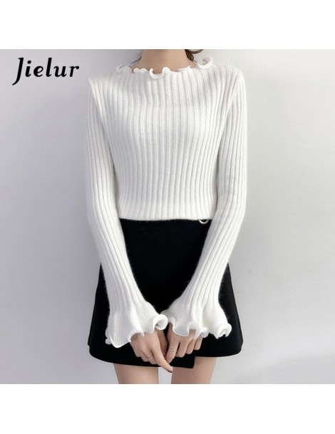 Pullovers Winter Solid Color Thick Lady's Sweater Long Sleeve Ruffles Collar Knitted Sweaters Women Elegant Pullovers Female ...