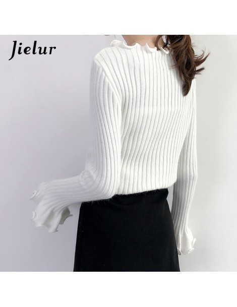 Pullovers Winter Solid Color Thick Lady's Sweater Long Sleeve Ruffles Collar Knitted Sweaters Women Elegant Pullovers Female ...