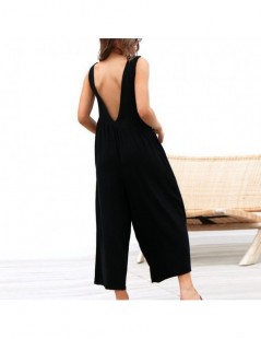 Jumpsuits Women ONeck Casual Sleeveless Jumpsuits Summer Solid Wide Leg Loose Jumpsuit Rompers Sexy Backless Lady Playsuits -...
