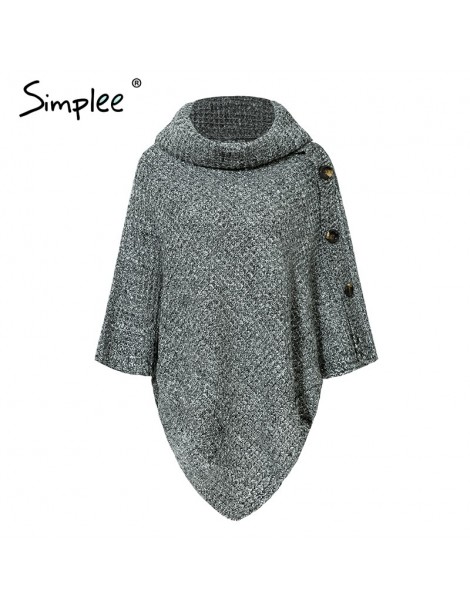 Pullovers Elegant knitted turtleneck cloak sweater Women button casual pullover 2018 Autumn winter streetwear jumpers pull fe...