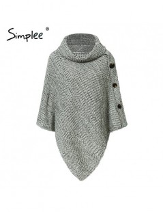 Pullovers Elegant knitted turtleneck cloak sweater Women button casual pullover 2018 Autumn winter streetwear jumpers pull fe...