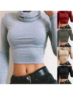 T-Shirts Tops Women turtleneck Long Sleeve Clothing Crop Tops Feminine black Knitted Cropped Tops for Girl T Shirt Pullover C...