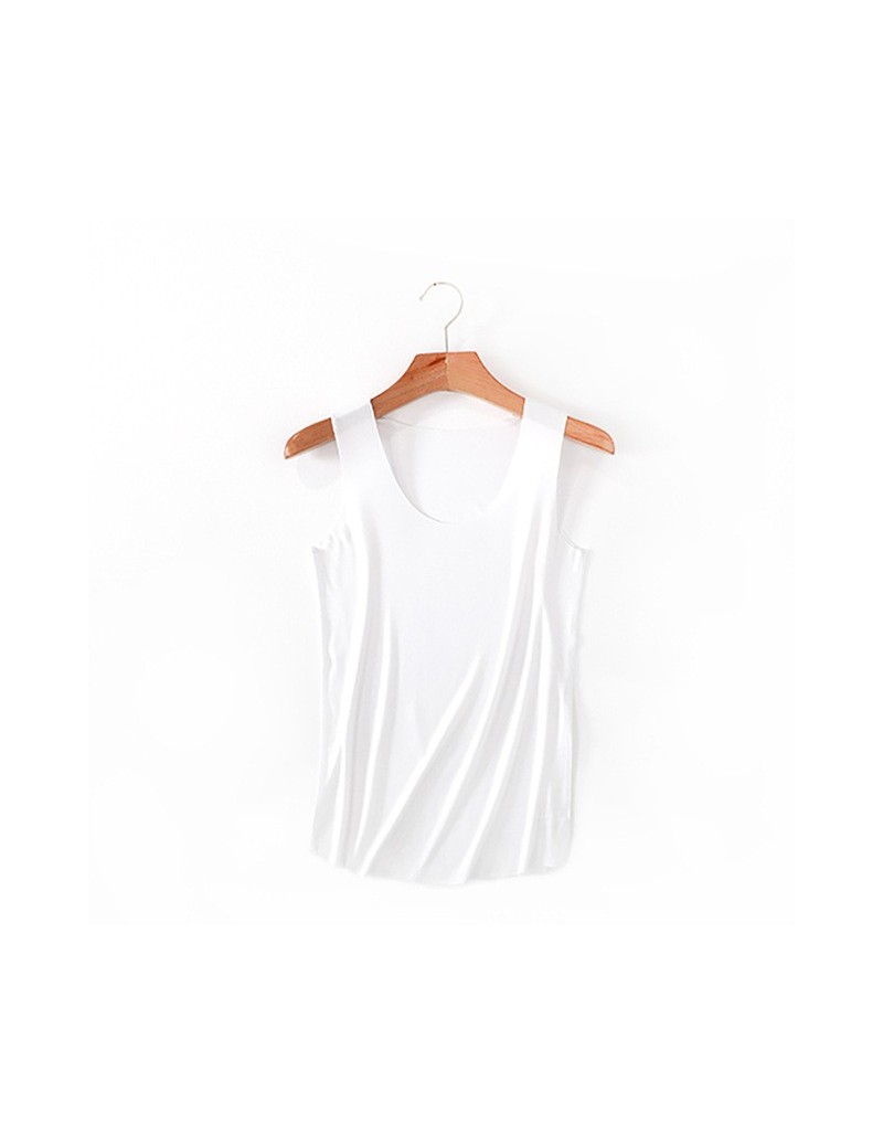 Women Basic Tank Top Slim Stretchy Viscose Tops Raw Summer Solid Colors - White - 4U3969910186-2