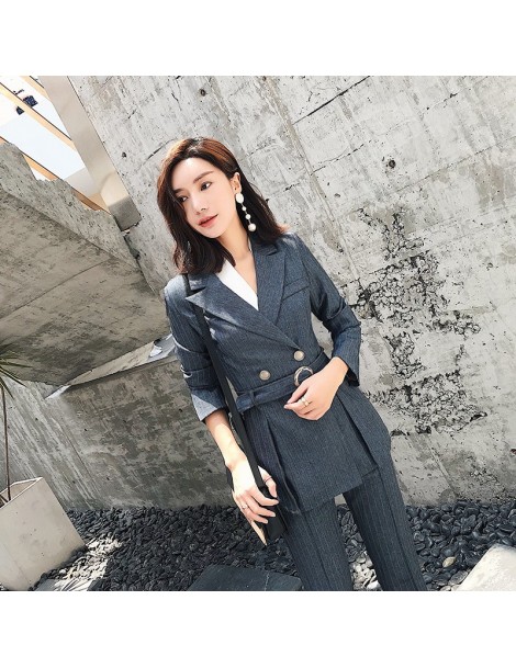 Pant Suits Suit female striped suit straight pants two-piece 2018 autumn and winter new self-cultivation temperament fashion ...