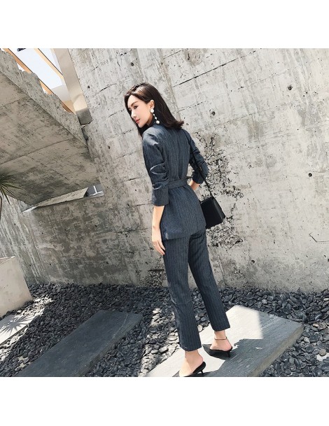 Pant Suits Suit female striped suit straight pants two-piece 2018 autumn and winter new self-cultivation temperament fashion ...