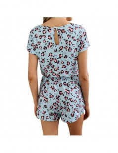 Rompers Casual Leopard Print Women Jumpsuit Short Sleeve print Round Collar Lace-up Pockets jumpsuit female hollow Loose Body...