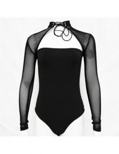 Sexy lace up Cut Out Women Mesh Bodysuit 2019 New Fashion Casual Bodycon Bodysuits Halter Long Sleeve Solid Skinny Rompers -...