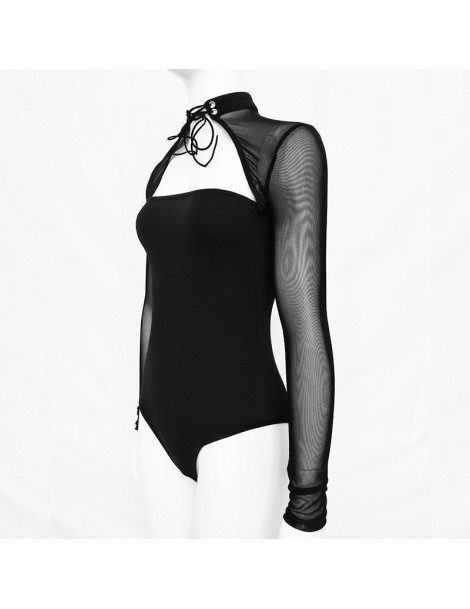 Bodysuits Sexy lace up Cut Out Women Mesh Bodysuit 2019 New Fashion Casual Bodycon Bodysuits Halter Long Sleeve Solid Skinny ...