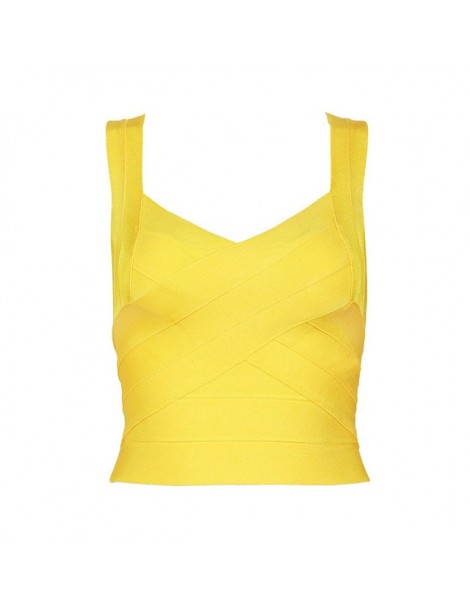 Camis 2019 New Sexy Bandage Women's Summer Crop Top Elastic Spaghetti Strap Tank Top V-Neck Lady's Camis Vest - Yellow - 4238...
