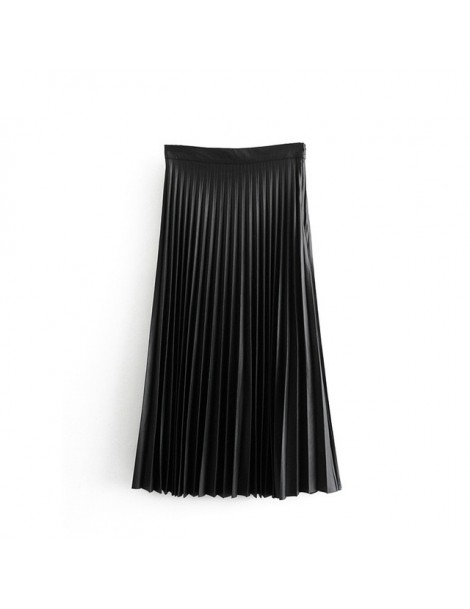 Skirts women black basic pleated midi skirt faldas mujer vintage side zipper fly solid female casual chic mid calf skirts 6A6...