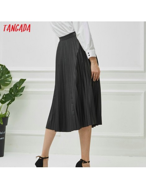 Skirts women black basic pleated midi skirt faldas mujer vintage side zipper fly solid female casual chic mid calf skirts 6A6...