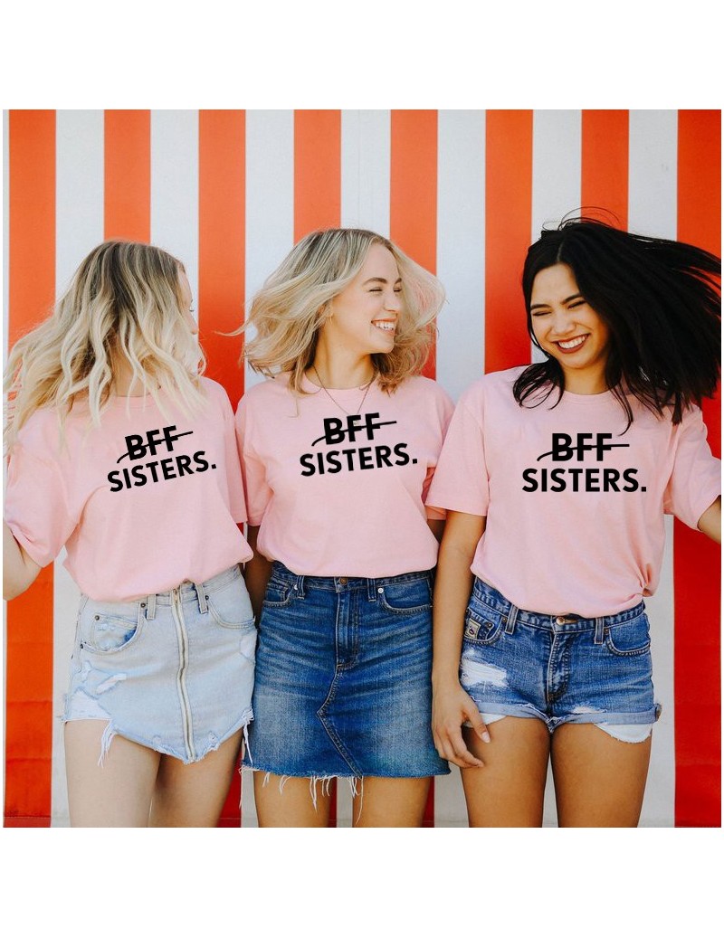 T-Shirts 1pcs BFF SISTERS Letters Printing Casual Tee Solid Color Best Friends Matching T-Shirt Girls Fashion Tumblr Best Sis...