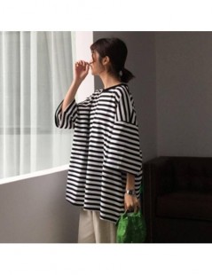 T-Shirts 2019 Oversized Striped T Shirts Women Summer Fashion Loose Batwing Sleeve Tees Femme White O Neck Cotton T Shirts Ca...