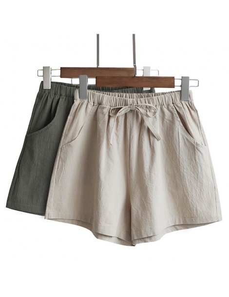 Shorts Summer Shorts Women Cotton Linen Shorts Trousers Feminino Women's High Elastic Wasit Home Loose Casual Shorts With Poc...