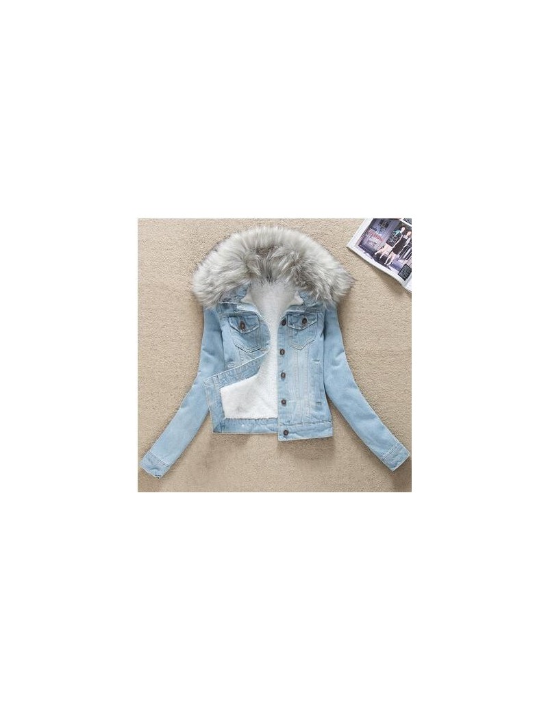 2018 Womens Winter Jacket Fur Collar Slim Thick Coats Denim Jacket Winter Woman Plus Size S-4XL Parkas Bomber Lambswool Jack...