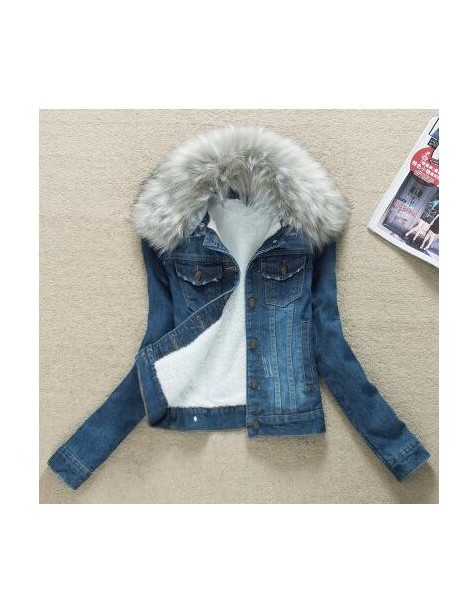 Jackets 2018 Womens Winter Jacket Fur Collar Slim Thick Coats Denim Jacket Winter Woman Plus Size S-4XL Parkas Bomber Lambswo...