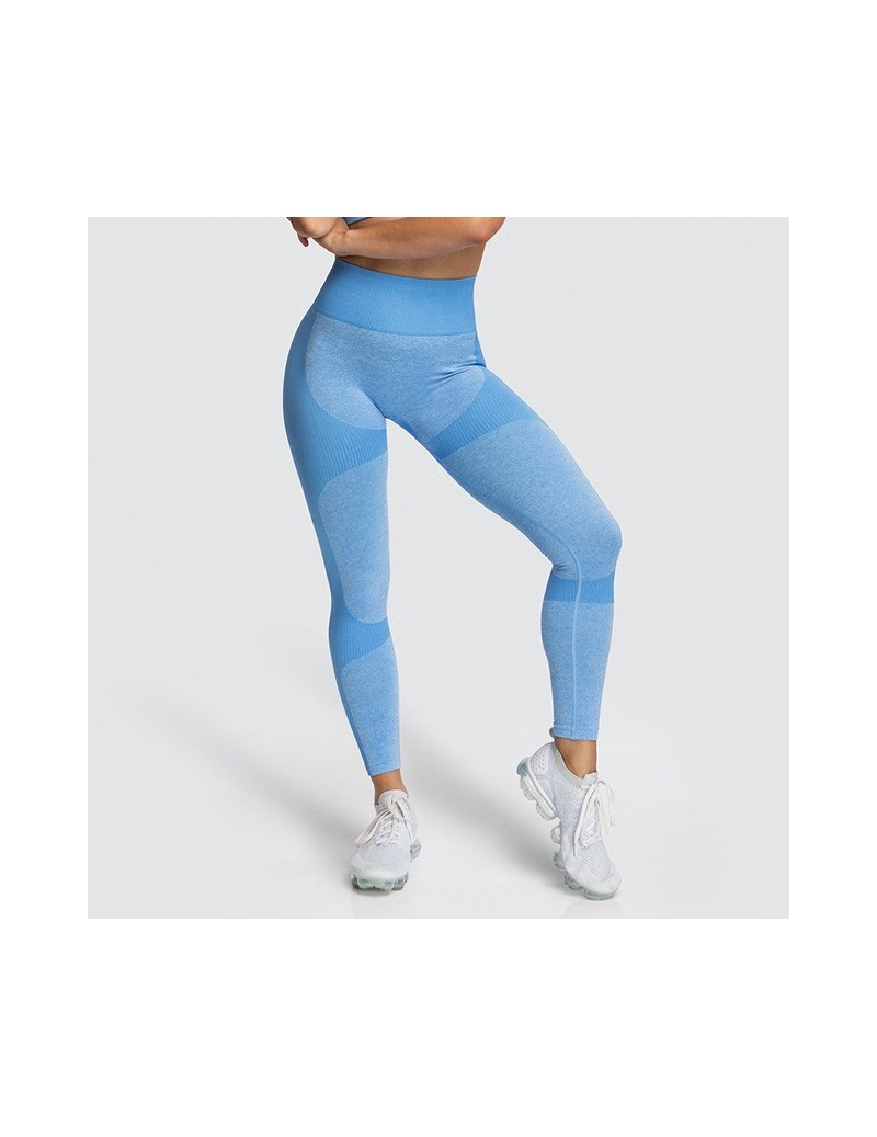 Printed Seamless Fitness Leggings Women High Waist Push Up Leggings Ladies Workout Elastic Skinny Pants Drop Shipping - Blue...