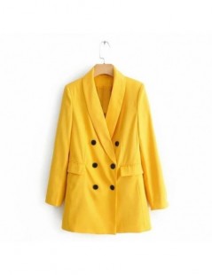 Blazers 2019 Women Double Breasted Long Blazers Office Lady Small Suit Jacket Ladies Leisure Yellow Blazer Loose Coat Streetw...