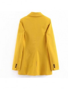 Blazers 2019 Women Double Breasted Long Blazers Office Lady Small Suit Jacket Ladies Leisure Yellow Blazer Loose Coat Streetw...