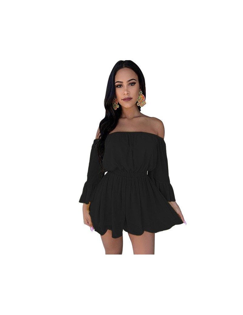 Rompers Summer Casual Word Shoulder Wrapped Short Jumpsuit Women 2019 Sexy Ruffled Sleeve Playsuits Waist Female Rompers - BL...