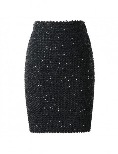 Skirts 2019 Winter Women Sequined Patchwork Shinny Pencil Mini Skirts High Waist Black Party Sexy Bandage Girls Long Saia S18...