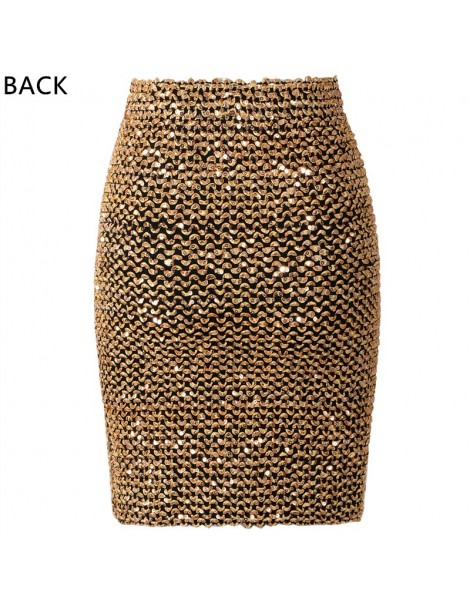 Skirts 2019 Winter Women Sequined Patchwork Shinny Pencil Mini Skirts High Waist Black Party Sexy Bandage Girls Long Saia S18...