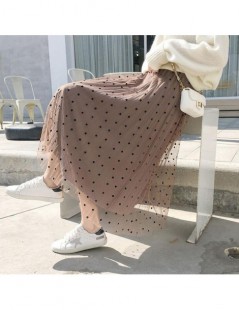 Skirts Reversible Tulle Velvet Skirt Women Fashion 2019 Spring Elegant Polka Dot Long Skirt Female High Waist Pleated Midi Sk...