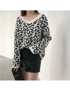 Pullovers Fashion Sweater Women Winter Pullover Knitted Leopard Print Sweater Top V-Neck Autumn Sexy Female Sweaters - creamy...