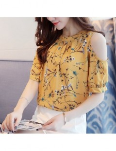 2018 Chiffon Print Blusas Floral Shirt For Womens Elegant Open Shoulder Blouses Women Ete Plus Size Female Tops - Yellow - 4...