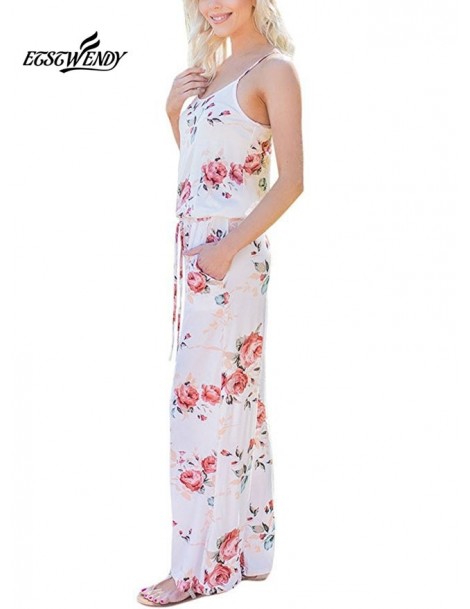 Jumpsuits New Jumpsuits for women 2019 Casual Straight Jumpsuit Sleeveless Spaghetti Strap Printed Jumpsuit waist lace up Wom...