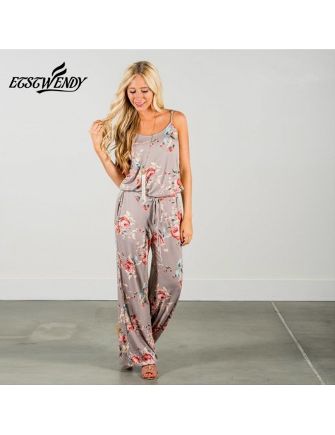Jumpsuits New Jumpsuits for women 2019 Casual Straight Jumpsuit Sleeveless Spaghetti Strap Printed Jumpsuit waist lace up Wom...