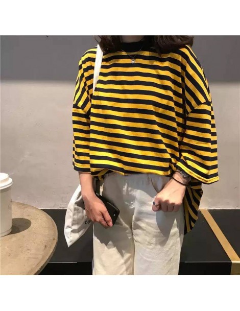 T-Shirts 2019 Oversized Striped T Shirts Women Summer Fashion Loose Batwing Sleeve Tees Femme White O Neck Cotton T Shirts Ca...