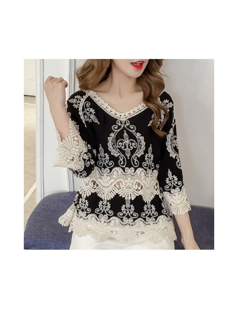 Blouses & Shirts 2018 fashion summer tops lace blouse women shirt plus size sexy hollow lace shirt flare sleeve women's cloth...