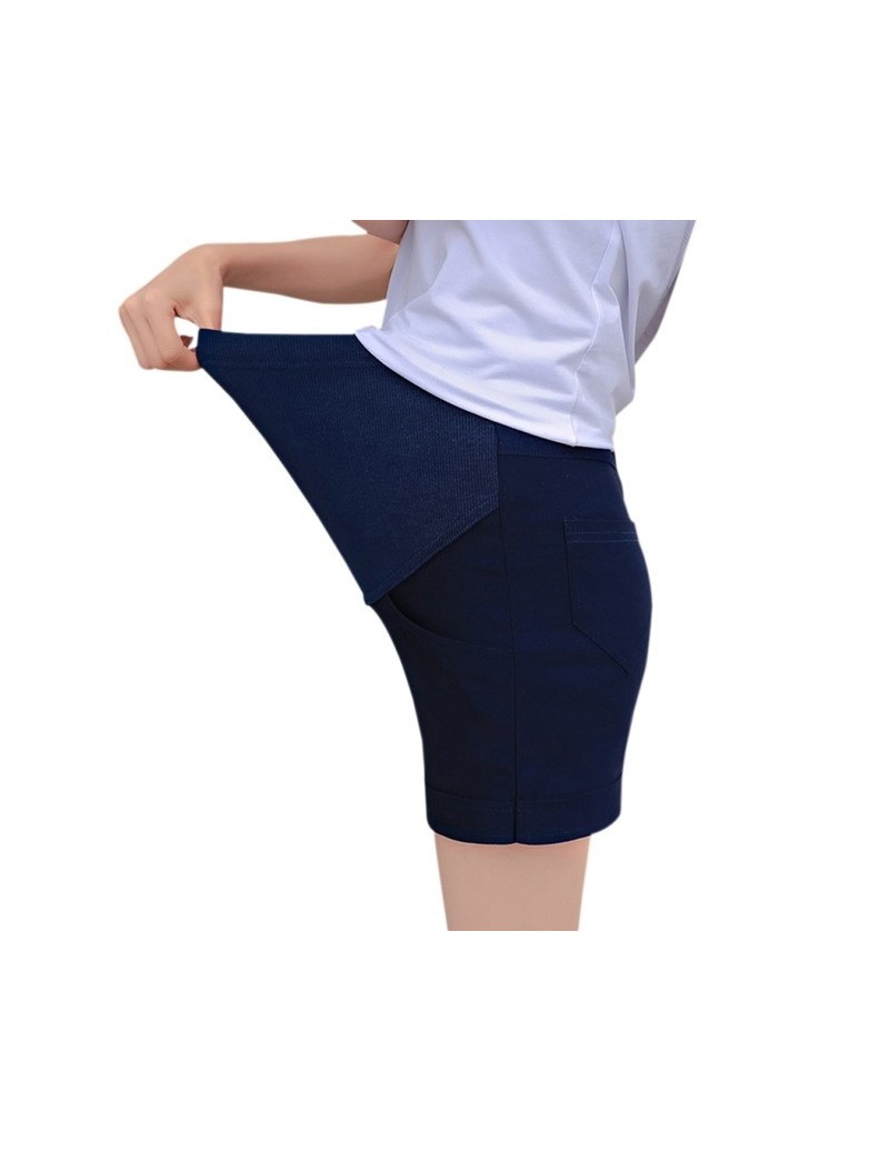 New Summer Maternity Short Trousers Knitted Elastic Belly Shorts Women Pregnant Summer Adjustable Waist Shortpants - Deep Bl...
