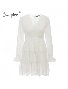 Dresses Hollow out cotton embroidery ruffled women dress A-line v-neck long sleeve female sexy dress Elegant party midi dress...
