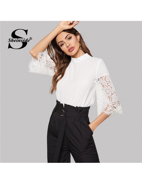 Blouses & Shirts Contrast Lace Sleeve Zip Back Elegant White Blouse 3/4 Sleeve Summer Tops For Women 2019 Fashion Ladies Offi...