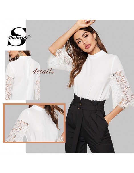 Blouses & Shirts Contrast Lace Sleeve Zip Back Elegant White Blouse 3/4 Sleeve Summer Tops For Women 2019 Fashion Ladies Offi...