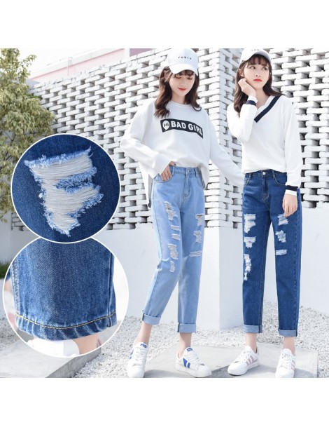 Jeans 2019 Fashion Ripped Jeans Woman High Waist Boyfriend Jeans For Women Plus Size Blue Black White Denim Mom Jeans Pants T...