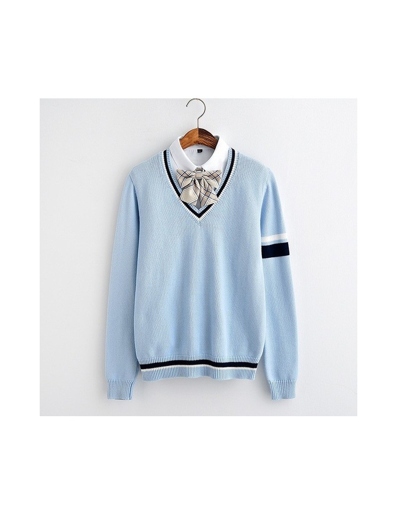 Loose size sweater Cute soft sweet water blue color mild Aqua blue Single sleeves two bars Sky blue stripe sweater - water b...