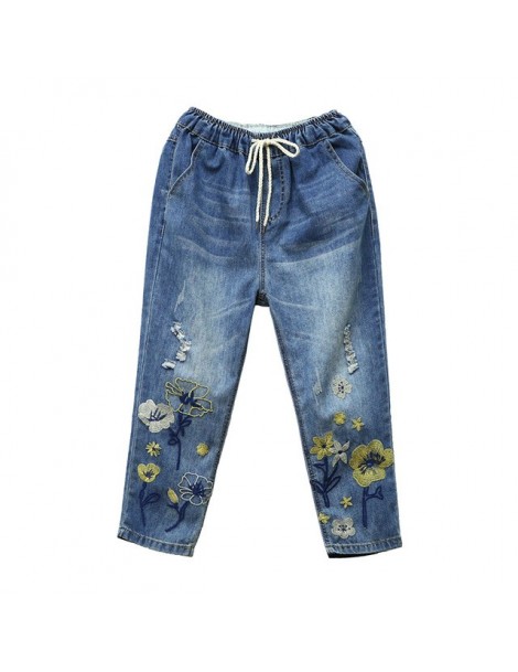 Jeans Capris Womens High Waist Jeans Woman Denim Pant Summner 2019 Vintage Loose Ripped Hole Embroidery Pantalon Jean Femme P...