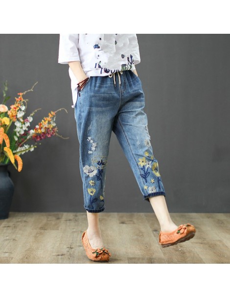Jeans Capris Womens High Waist Jeans Woman Denim Pant Summner 2019 Vintage Loose Ripped Hole Embroidery Pantalon Jean Femme P...
