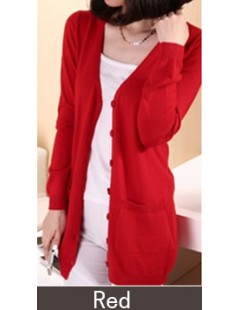 Cardigans 2018 New Fashion Long Cardigan Cashmere Wool Blend Sweater Lady's V-neck Long Sleeve Sweater - Red - 493328054456-1...