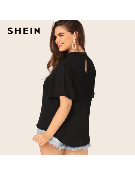 Blouses & Shirts Plus Size Black Keyhole Back V-Cut Neck Solid Top Blouse 2019 Women Summer Casual Cut Out Short Sleeve Plus ...