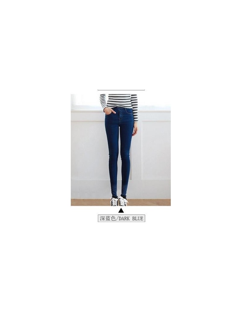 2019 thin waist jeans nine Korean female grey legging feet pencil pants 9 black women jeans - dark blue - 4N3751176193-2
