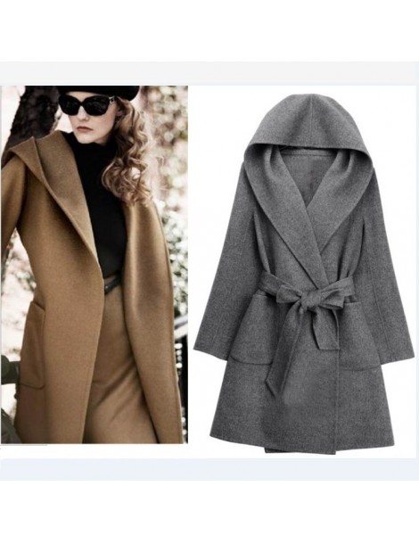 Wool & Blends 2018 New Winter Women Wool Coat Long Sleeve Two Sides Wear Belted Loose Warm Woolen Jacket Hooded Outerwear - B...