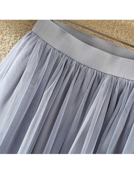 Skirts Long Tulle Skirts Womens 2019 Summer Elastic High Waist Mesh Tutu Pleated Skirt Female Black White Gray Maxi Skirt - G...