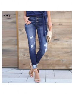 Jeans 2019 Fashion Dark Blue Women Jeans High Waist Buttons Slim Jeans Denim Women Casual Stretch Hole Ripped Trousers Jeans ...