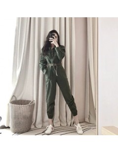 Jumpsuits New 2019 Women Long Sleeve Denim Jumpsuit Girls Solid Turn-Down Collar US ARMY Safari Style Ankle-length Pants Jean...