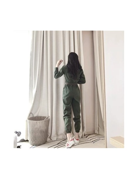Jumpsuits New 2019 Women Long Sleeve Denim Jumpsuit Girls Solid Turn-Down Collar US ARMY Safari Style Ankle-length Pants Jean...